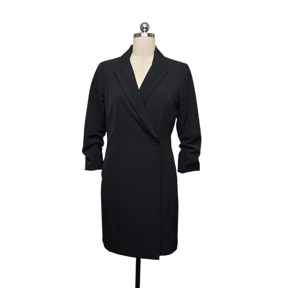 Ecru Womens Black Ruched 3/4 Sleeve Single Button Blazer Mini Dress Size 6